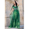 Rochie eleganta de seara Alessandra cu imprimeu tip pictura verde