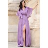 Rochie de seara eleganta Fausta lila cu maneci fluture si pliseuri
