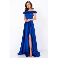 Rochie eleganta lunga Penelope royal cu trandafiri pretiosi