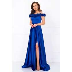 Rochie eleganta lunga Penelope royal cu trandafiri pretiosi