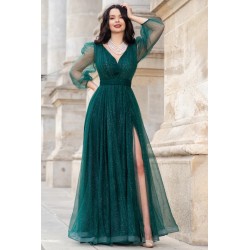 Rochie de seara lunga eleganta verde Esmeralda cu glitter