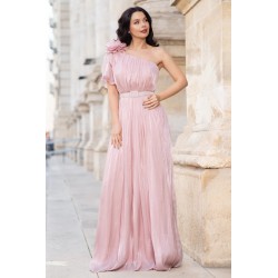 Rochie de seara lunga Fiorella rose cu flore 3D pe umar