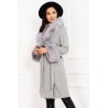 Palton din cașmir Margaery gri cu guler si mansete din blana ecologica