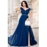 Rochie lunga de seara bleumarin Petronela decorata cu banda din fulgi