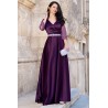 Rochie de seara mov Giorgia lunga din tafta cu maneci brodate