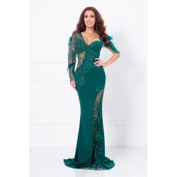 Rochie de seara eleganta verde tip sirena Allegra cu pietre sclipitoare si fulgi