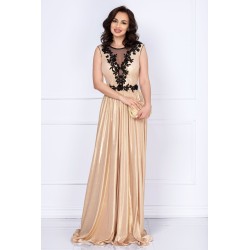 Rochie de seara Ginette gold peliculizata cu broderie aplicata
