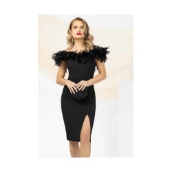 Rochie de ocazie Pretty Girl neagra cu pene si umerii goi
