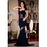 Rochie de lux sirena Isadora bleumarin cu dantela pretioasa si paiete discrete