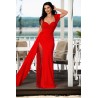 Rochie lunga de seara Fatima rosie cu trena pe o parte
