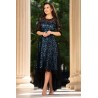 Rochie de ocazie asimetrica Francesca cu model din catifea si dublura bleu