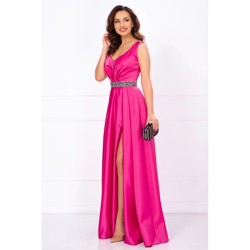 Rochie de soacra lunga Camila din tafta fucsia