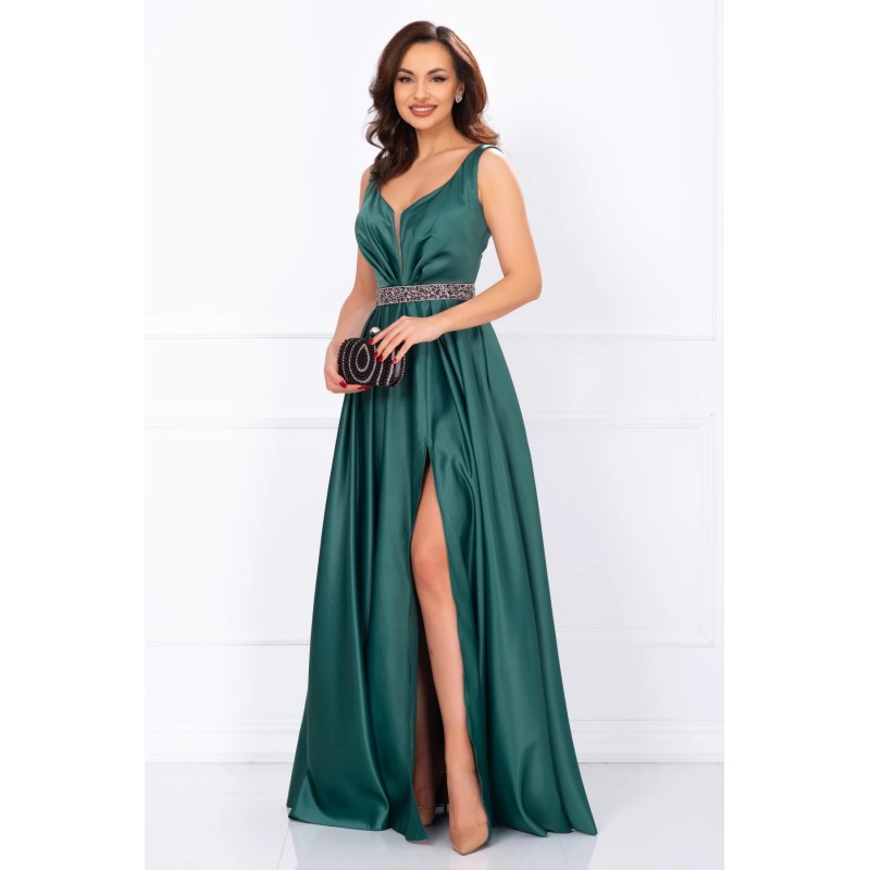 Rochie de soacra lunga Camila din tafta verde