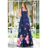 Rochie MBG de seara lunga bleumarin cu imprimeu floral