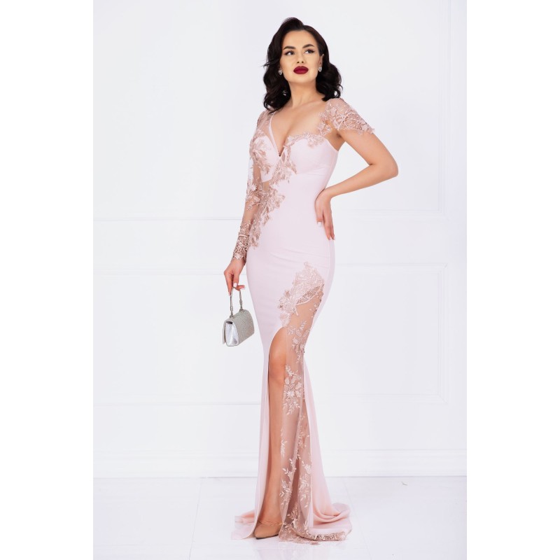 Rochie de seara Dessa lunga rose cu spartura pe picior