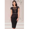 Rochie de ocazie MBG neagra din stofa cu decolteu transparent si strasuri in talie