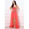 Rochie Marylin de seara eleganta somon cu trena detasabila
