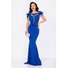 Rochie eleganta Noely albastru royal cu broderie pretioasa si fulgi