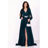 Rochie eleganta Chantal din lurex verde lunga cu sclipici