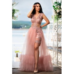 Rochie printesa Amaris roz cu dantela si tulle