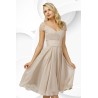 Rochie eleganta Pretty Girl din voal bej cu detalii din tulle si paiete