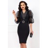 Rochie eleganta neagra cu maneci bufante din organza si pietre decorative
