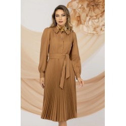 Rochie de zi camel Pretty Girl cu pliseuri