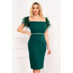 Rochie de ocazie verde Pretty Girl cu maneci din pene