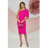 Rochie de ocazie midi fuchsia cu umar gol si funda accesorizata cu strassuri