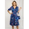 Rochie de zi eleganta albastra in clos cu imprimeu paisley