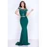 Rochie de nasa Renata verde tip sirena cu broderie si fulgi