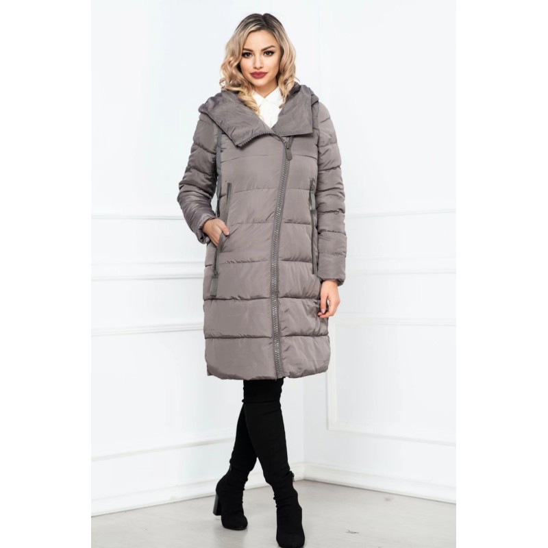 Geaca lunga fango oversize cu fermoar maxi oblic