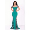 Rochie eleganta Serena de seara verde cu paiete argintii si sclipici