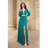 Rochie de soacra Cleopatra verde lunga cu accesoriu pretios in talie