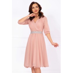Rochie de soacra in clos rose cu cordon stralucitor in talie