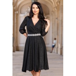 Rochie de ocazie neagra in clos Romina cu cordon stralucitor in talie