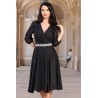 Rochie de ocazie neagra in clos Romina cu cordon stralucitor in talie