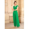 Salopeta verde lejera din vascoza cu pantalon evazat