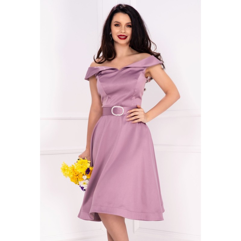 Rochie eleganta in clos Roberta rose cu umeri cazuti