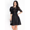 Rochie neagra de ocazie in clos cu funda pe umar