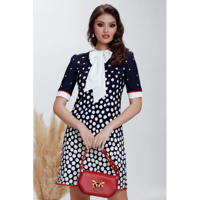 Rochie de zi Fofy in A cu buline degrade si funda stilizata