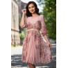 Rochie de zi din voal plisat rose cu imprimeu floral