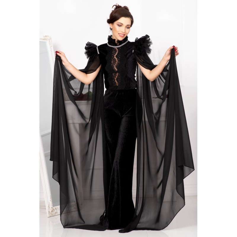 Bluza Ducesa neagra cu maneci tip trena pretioase