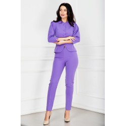 Pantaloni office Pretty Girl mov eleganti cu accesoriu metalic in talie