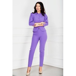 Pantaloni office Pretty Girl mov eleganti cu accesoriu metalic in talie