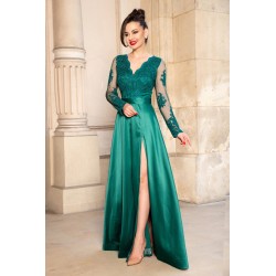 Rochie de seara verde din tafta Joana lunga cu bust din dantela