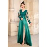 Rochie de seara verde din tafta Joana lunga cu bust din dantela