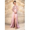 Rochie eleganta de seara Joana din tafta roz lunga cu bust din dantela