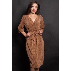 Rochie din lurex aramie petrecuta cu cordon in talie