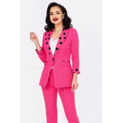 Sacou office fuchsia cu mansete si rever cu buline